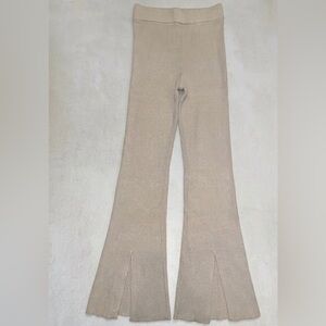 Abercrombie & Fitch XS Beige Tan Heavy Knit Ribbed Pants Front Slit Flare Wide